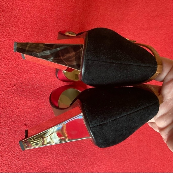 UNITED NUDE Sz 40 Rounded Toe Leather Suede Ankle Strap Golden Heel Shoes Heels - Picture 10 of 10